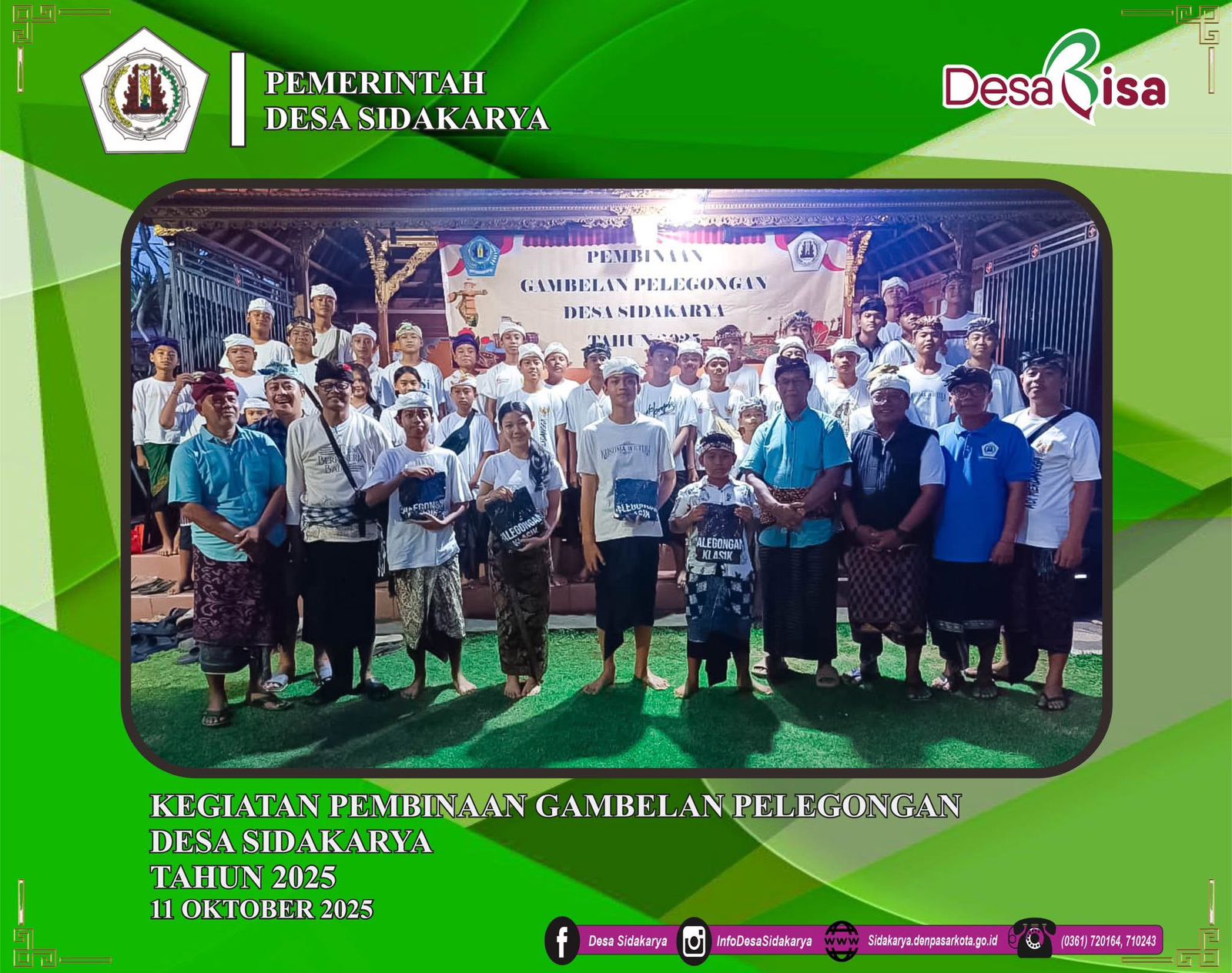 Kegiatan Pembinaan Gambelan Pelegongan yang berlokasi di Bale Gong Jaba Sisi Pura Dalem Sudha