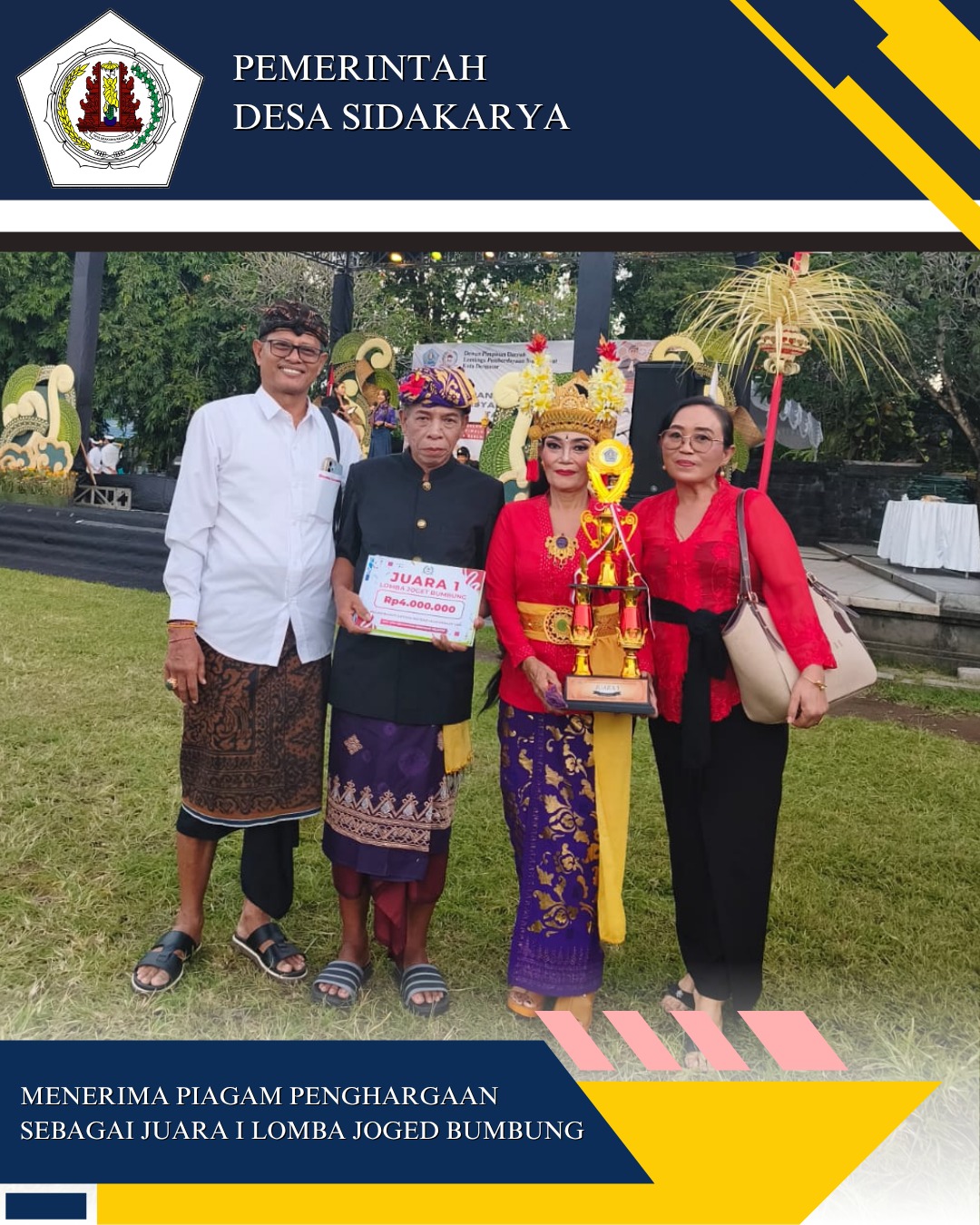 MENERIMA PIAGAM PENGHARGAAN SEBAGAI JUARA I LOMBA JOGED BUMBUNG